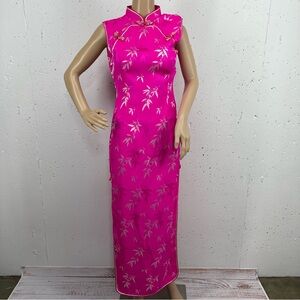 T & Q Women’s size Medium Hot Pink Traditional Cheongsam Chinese Midi Dress
